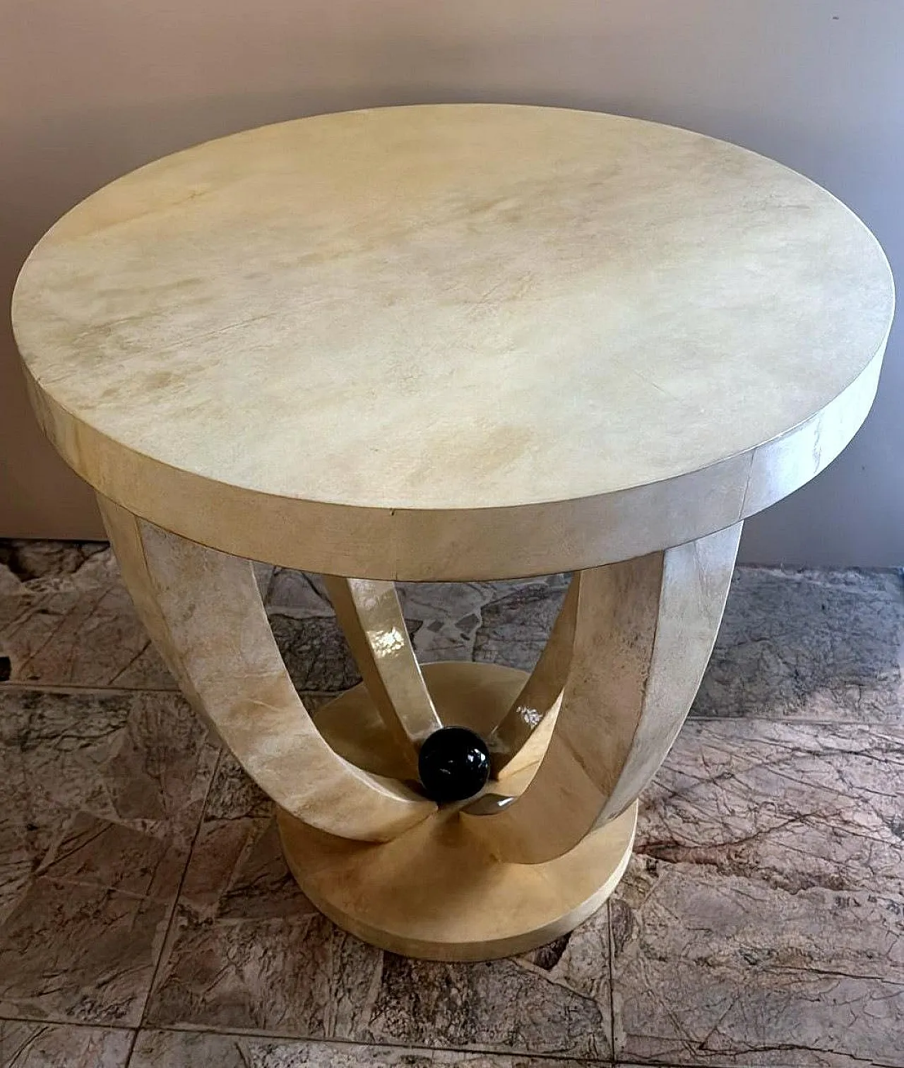 Pair of Art Deco tables covered in parchment, 1980s 12