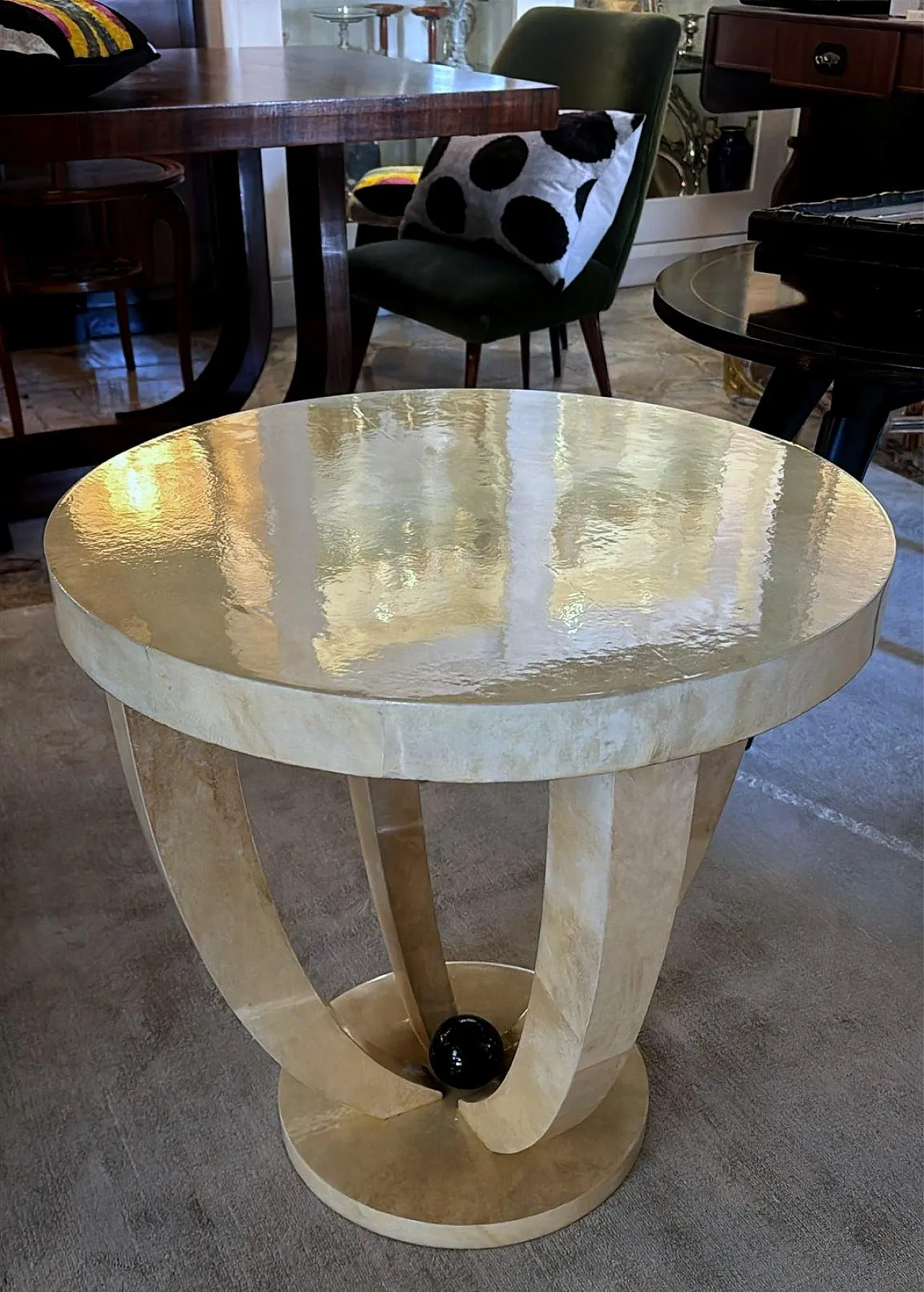 Pair of Art Deco tables covered in parchment, 1980s 13