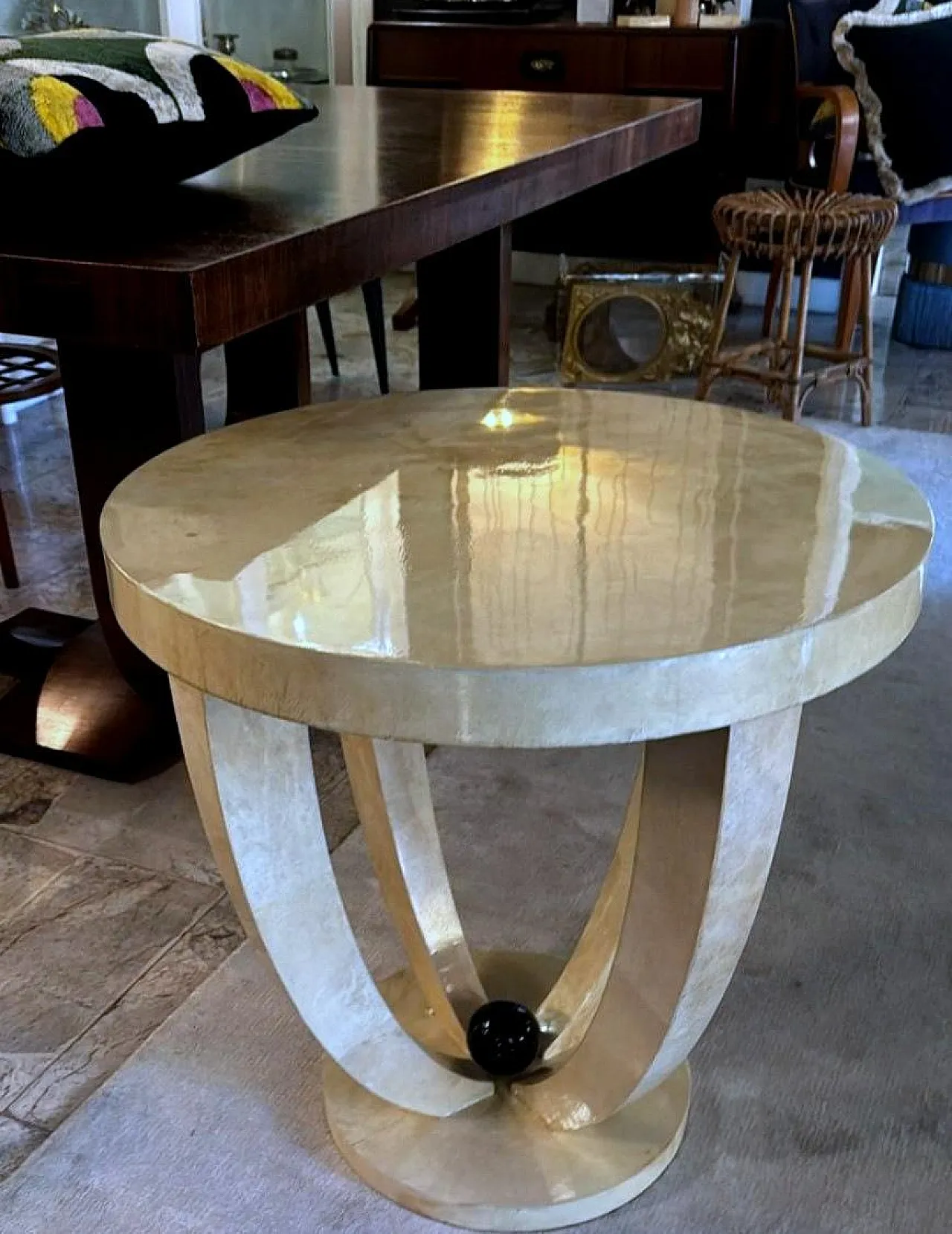 Pair of Art Deco tables covered in parchment, 1980s 14