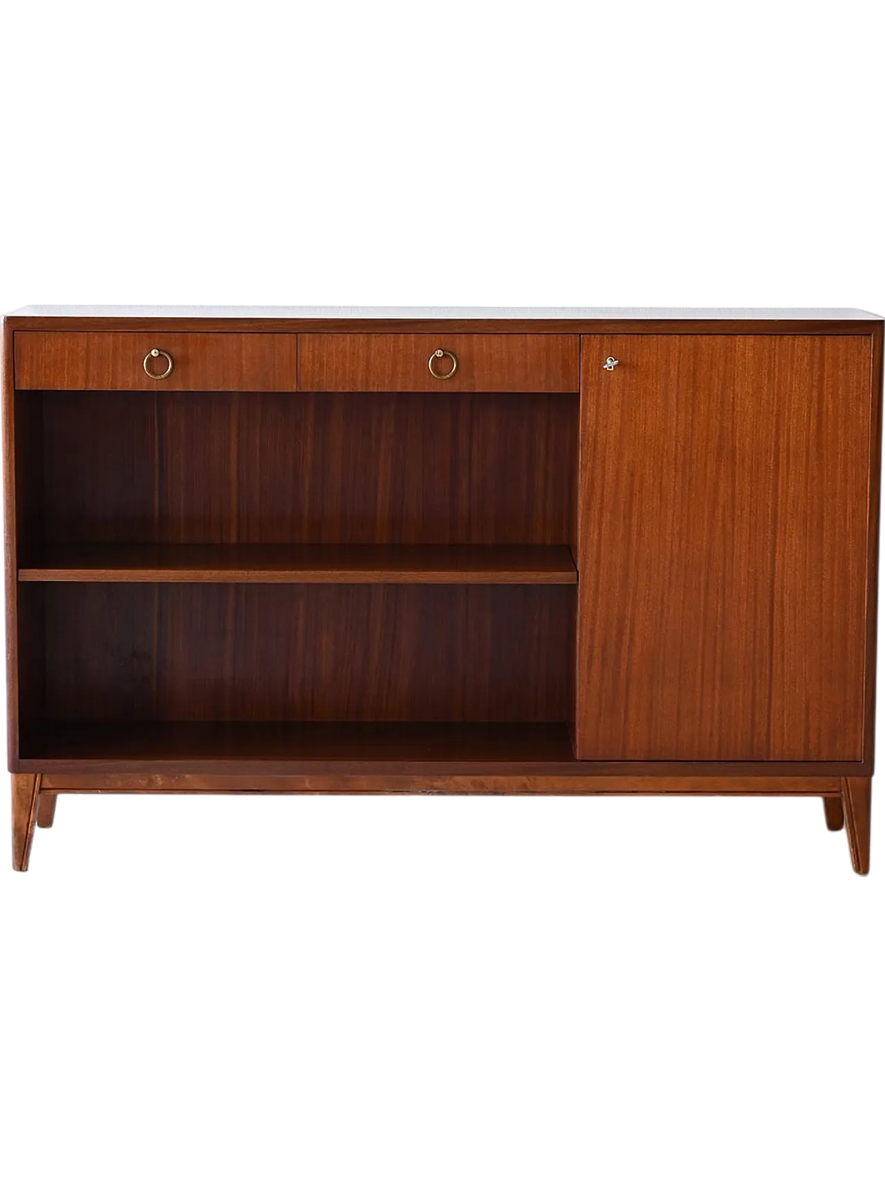 Mahogany bookcase with storage compartment, 60s 12