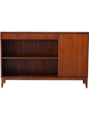 Mahogany bookcase with storage compartment, 60s