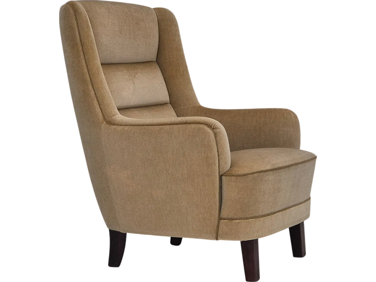 Danish highback armchair, velour, 70s 14