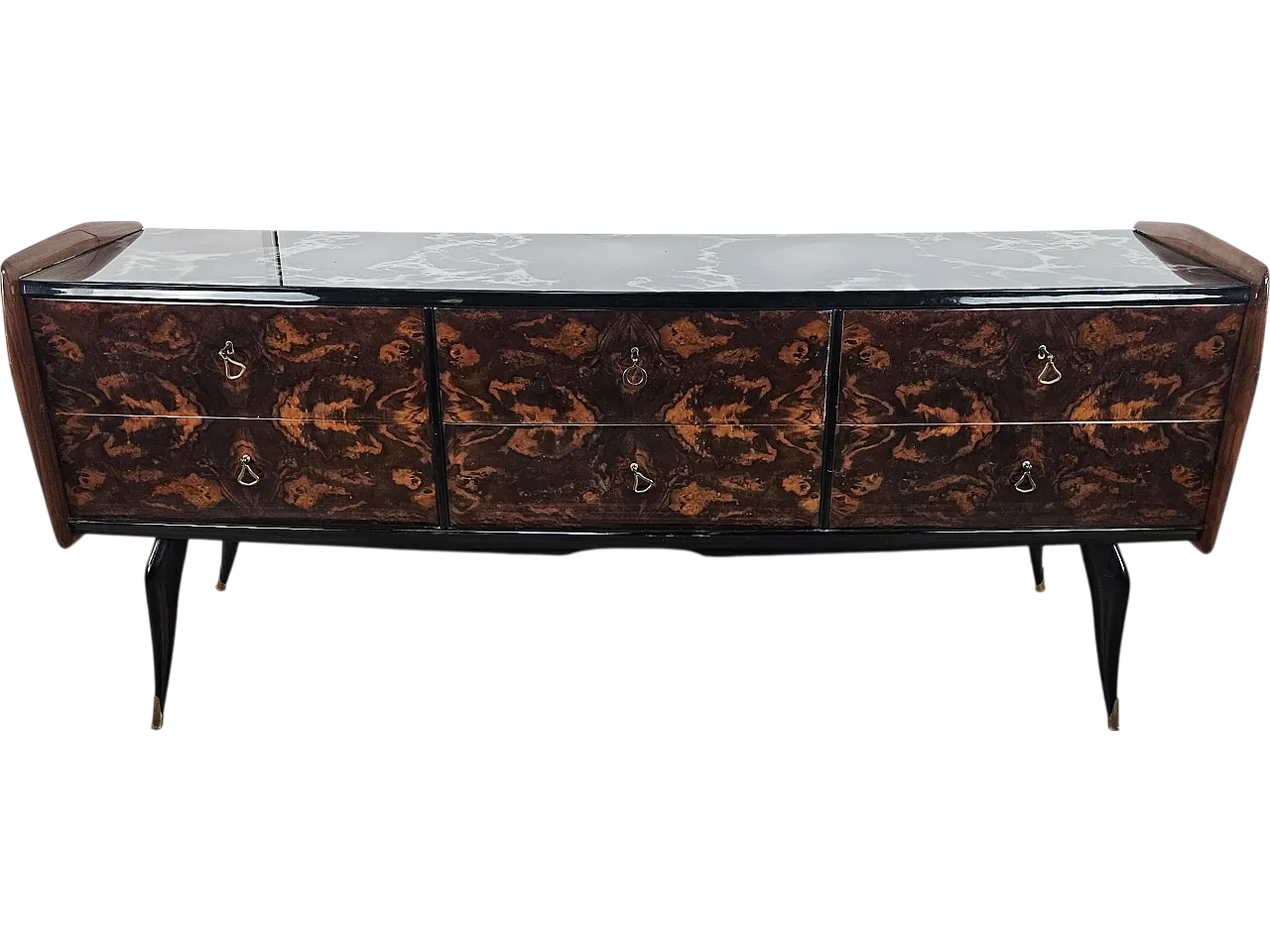 Briarwood chest of drawers with marbled effect glass top, 1950s 26