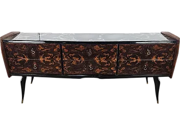 Briarwood chest of drawers with marbled effect glass top, 1950s