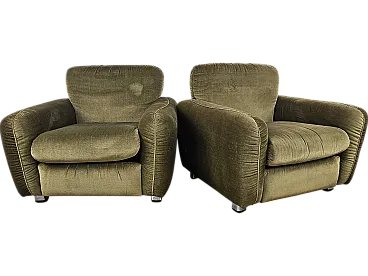 Pair of vintage armchairs in green fabric, 1970s