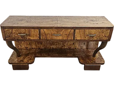 Art Deco console in walnut root with 3 drawers, 1930s