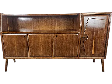 Credenza Art Decò in faggio tinto noce design vintage, anni '50