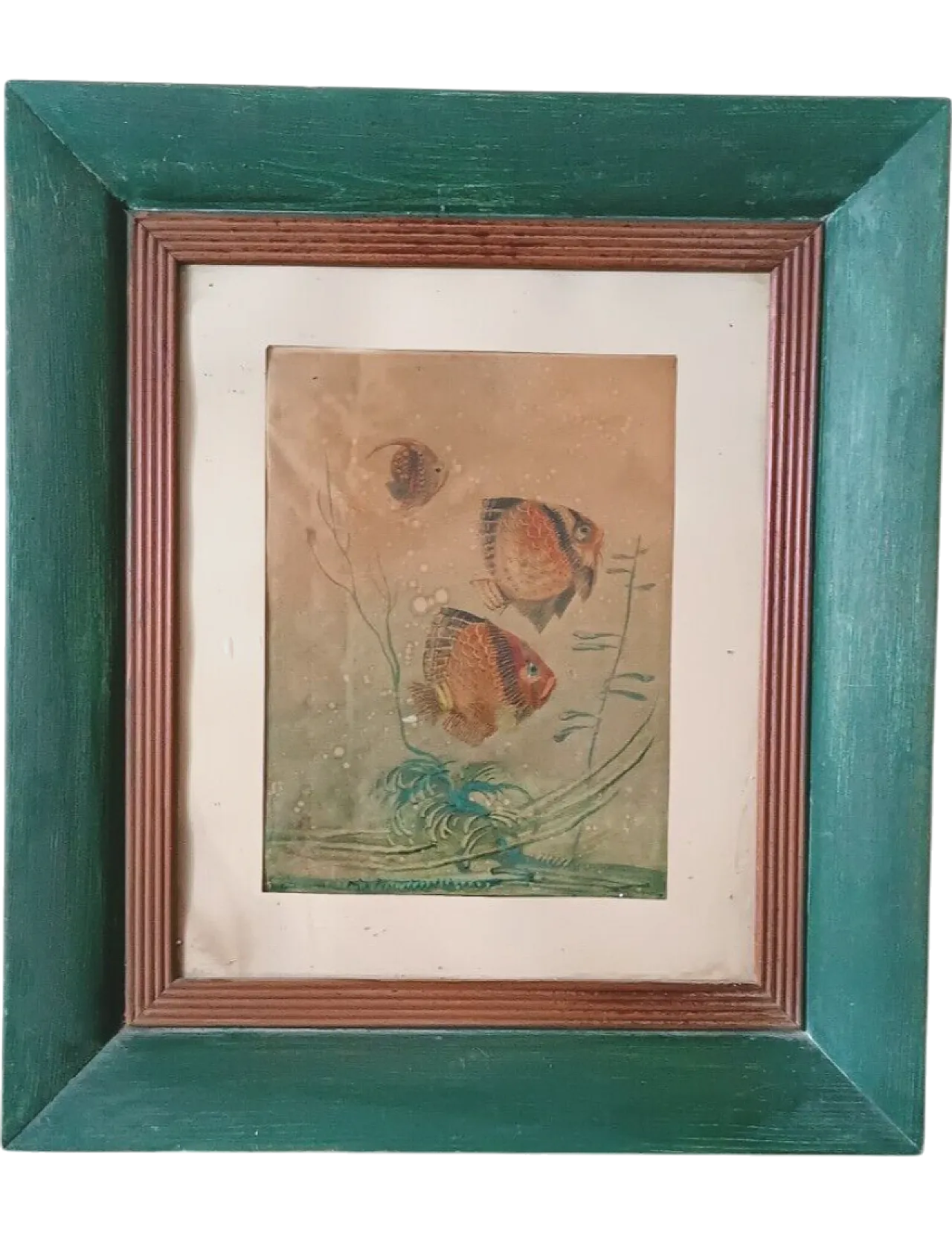 Fish by Silvio Polloni, mixed technical painting, 1920s 8