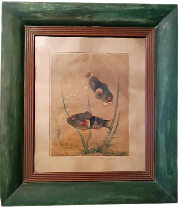 Fish by Silvio Polloni, mixed media on paper, 1920s