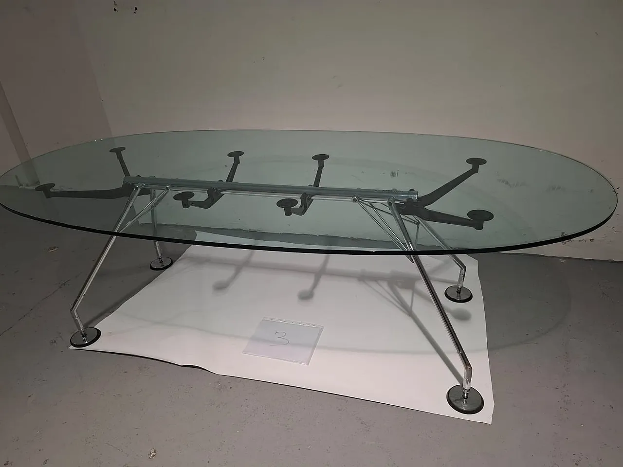 Oval glass and metal table by Norman Foster for Tecno, 2000s 20