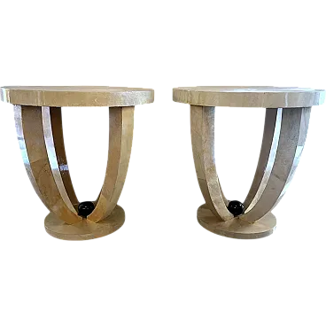 Pair of Art Deco tables covered in parchment, 1980s