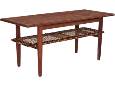 Scandinavian teak and rattan coffee table, 1970s