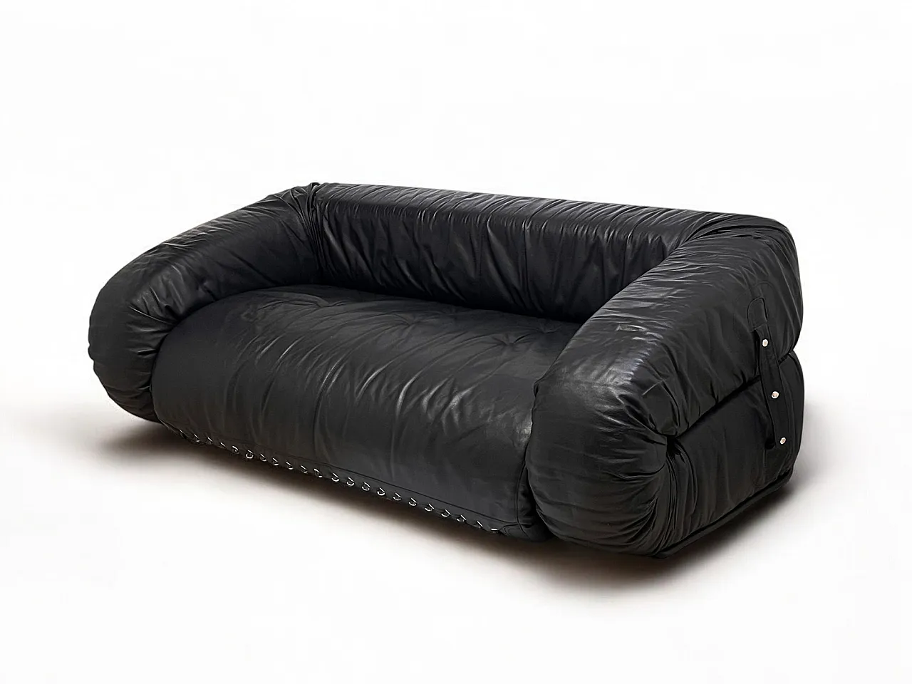 Anfibio sofa in black leather by A. Becchi for Giovannetti, 1970 6