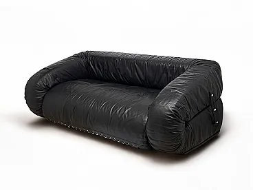 Anfibio sofa in black leather by A. Becchi for Giovannetti, 1970