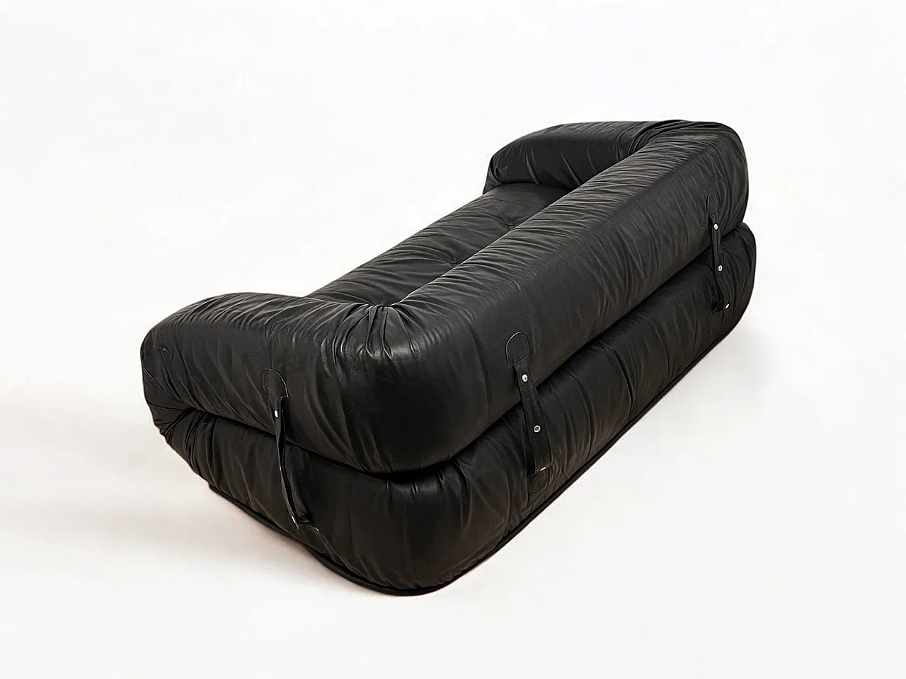 Anfibio sofa in black leather by A. Becchi for Giovannetti, 1970 17