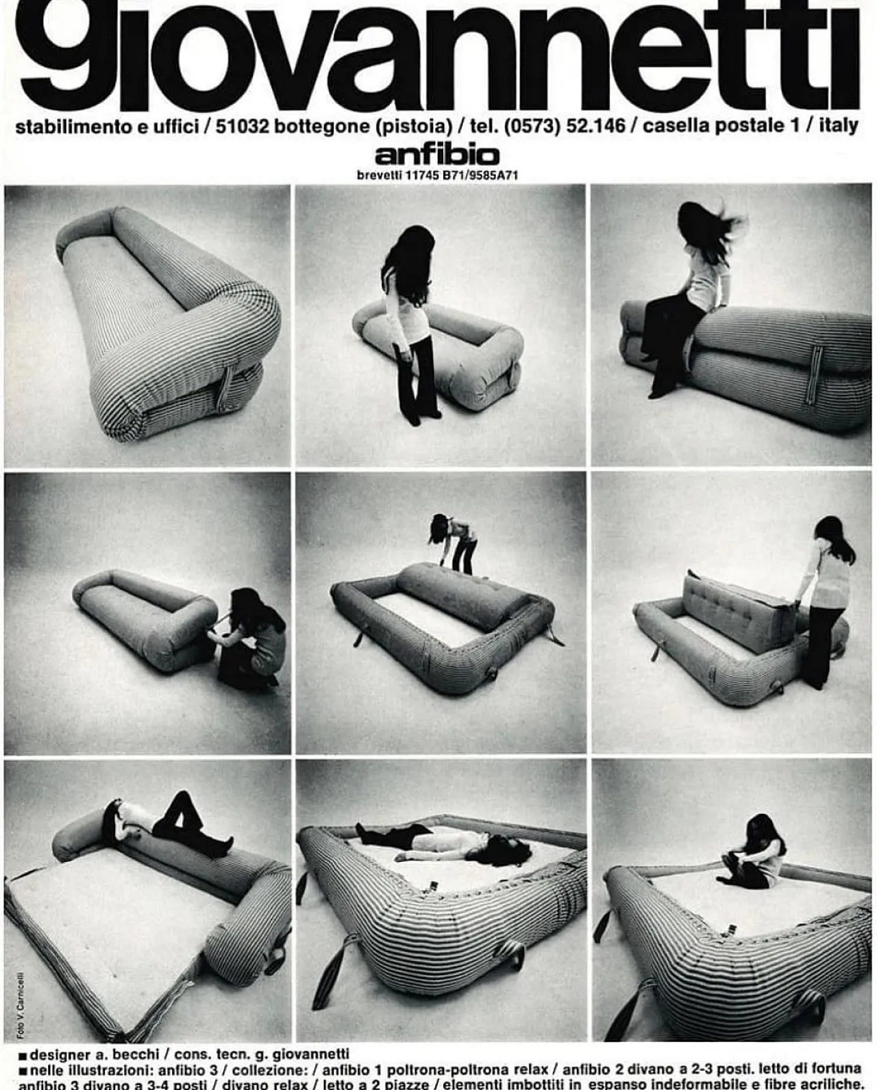 Anfibio sofa in black leather by A. Becchi for Giovannetti, 1970 32