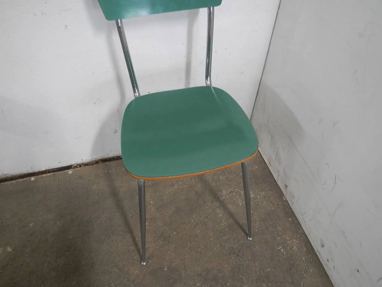 Pair of green formica chairs, 1950 3