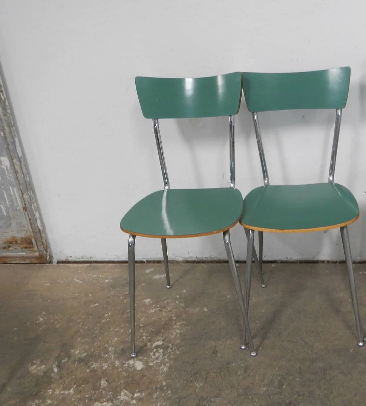 Pair of green formica chairs, 1950 7