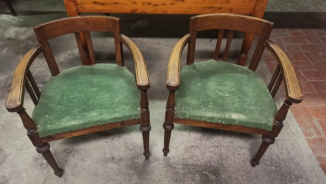 Pair of Genoese walnut armchairs, 19th century 1