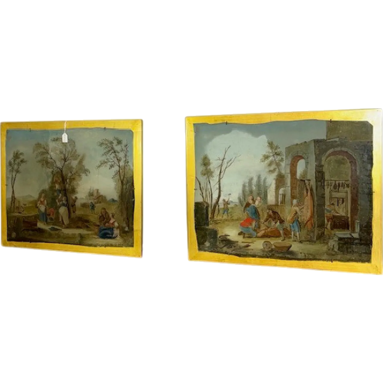 Pair of Venetian capriccio paintings on glass, 18th century 14