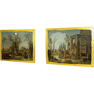 Pair of Venetian capriccio paintings on glass, 18th century