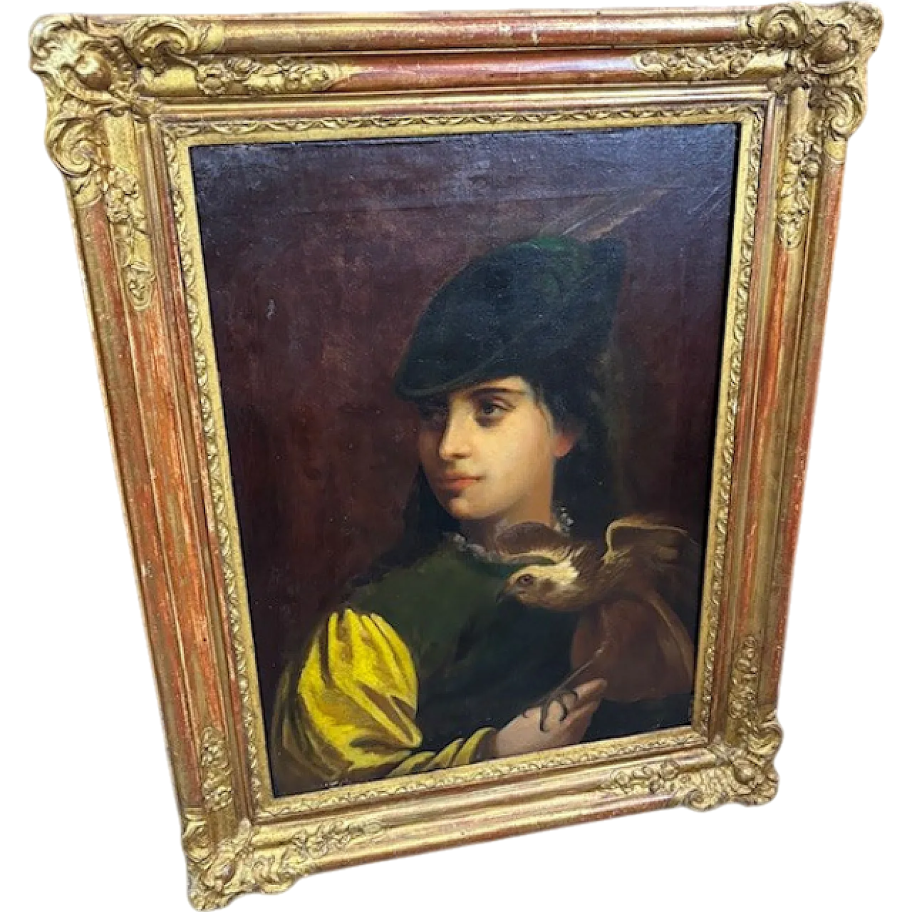 Falconier, oil painting on canvas in gilded frame, 19th century 14