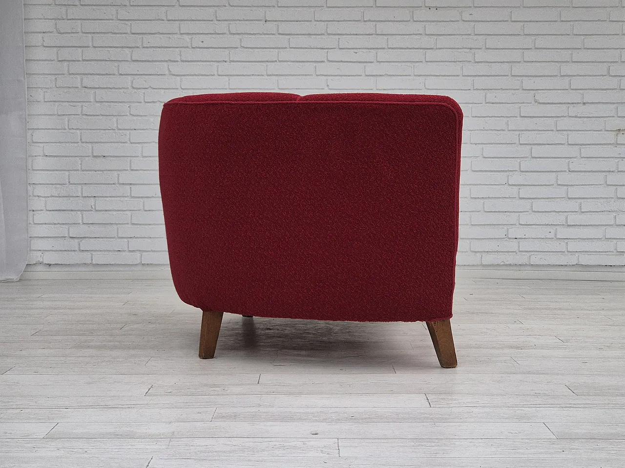 Danish 2-seater curved sofa, original red furniture fabric, 60s 8