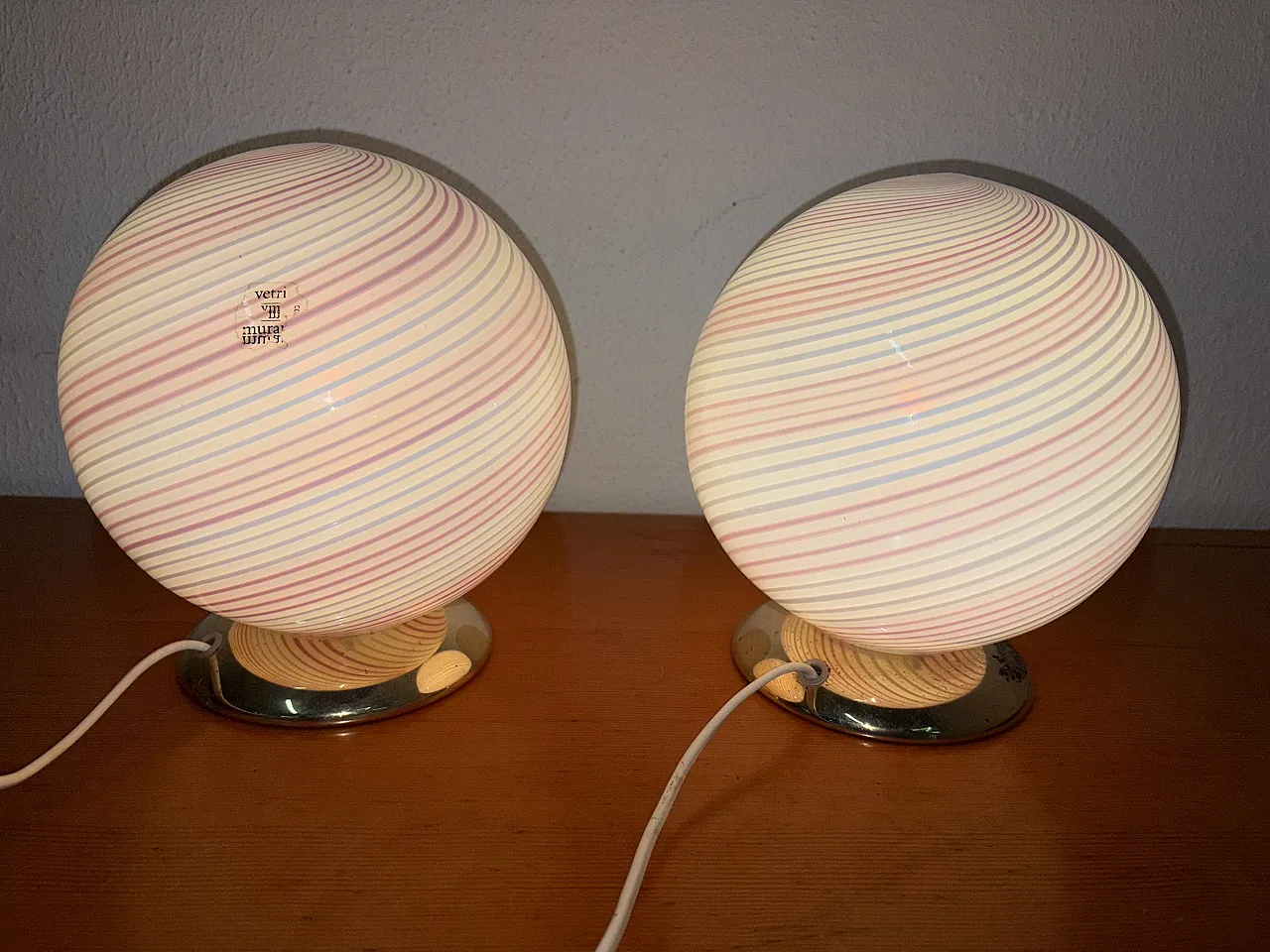 Pair of pink swirl lamps, 70s 1