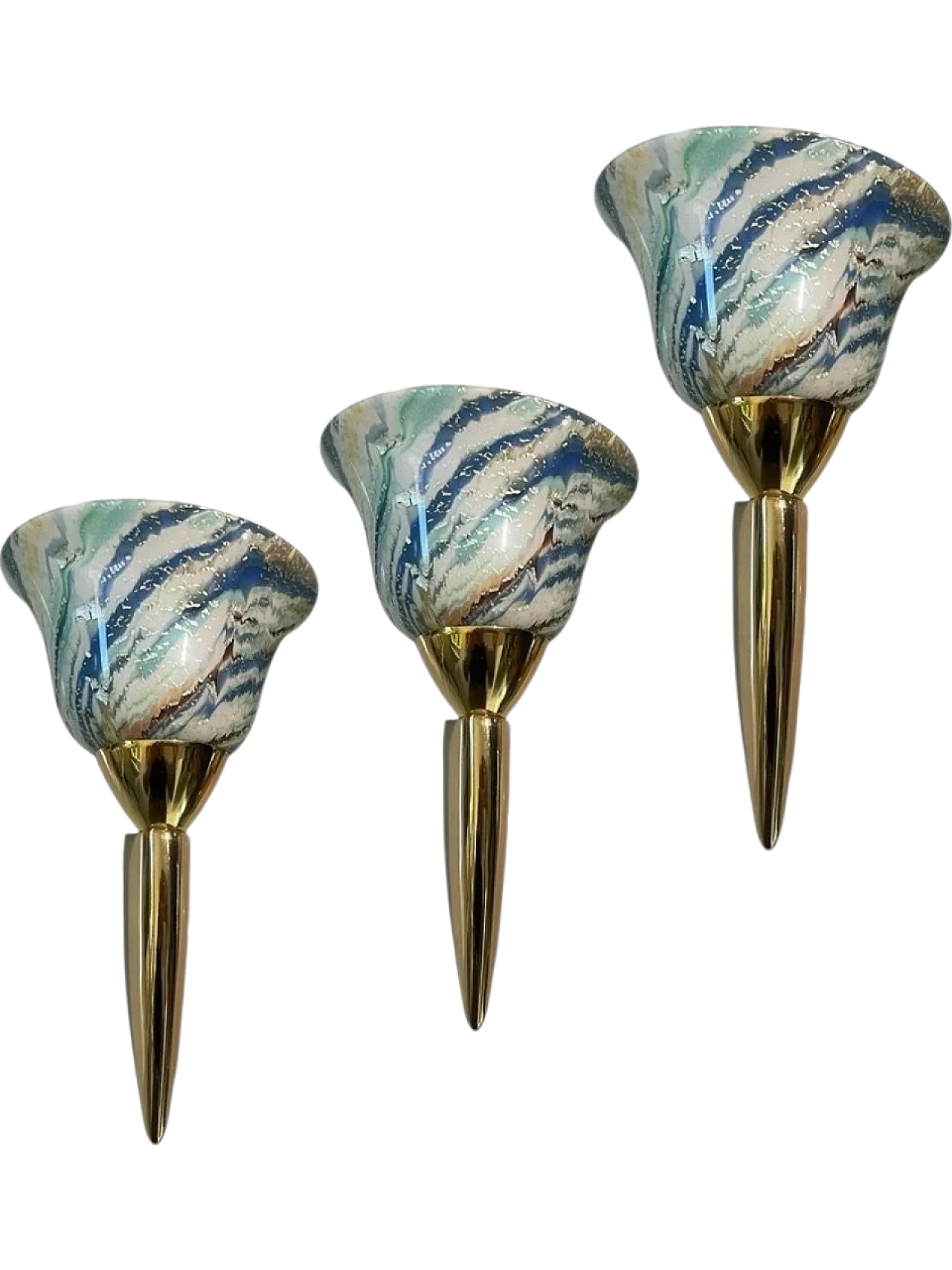 3 Murano glass brass sconces, 1980s, 7