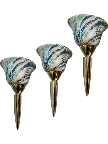 3 Murano glass brass sconces, 1980s,