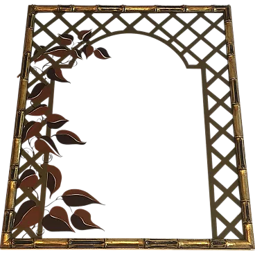 Faux bamboo wood mirror with floral decoration, 1970s