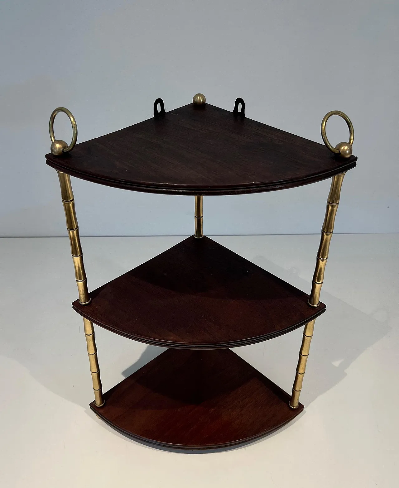 Corner shelf in imitation bamboo, brass and wood, 1940s 2