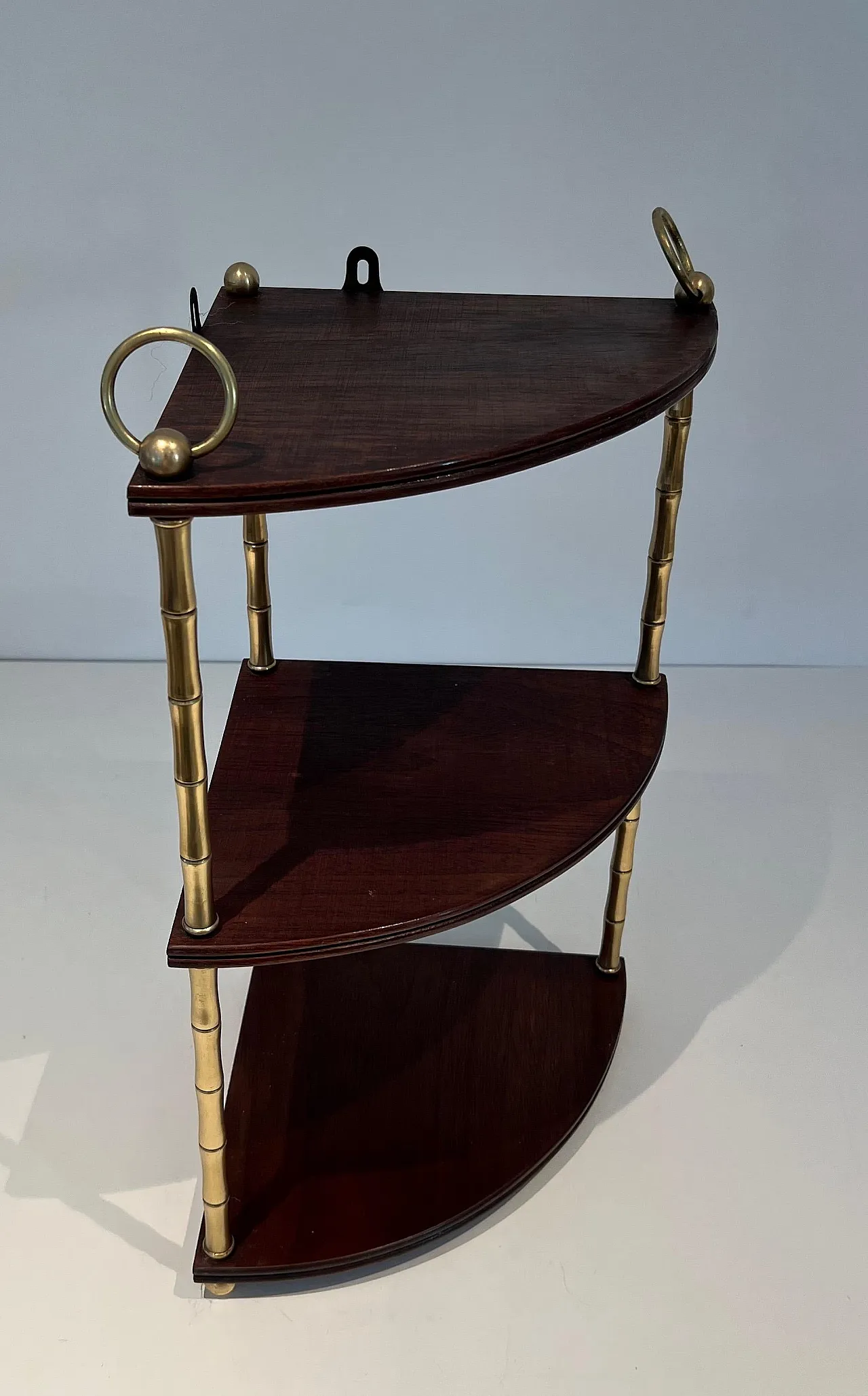 Corner shelf in imitation bamboo, brass and wood, 1940s 3