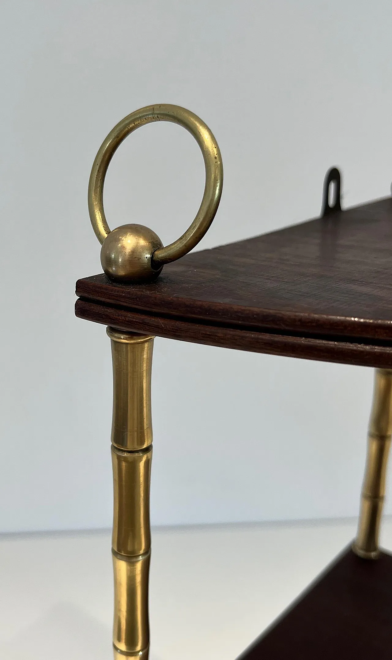 Corner shelf in imitation bamboo, brass and wood, 1940s 5