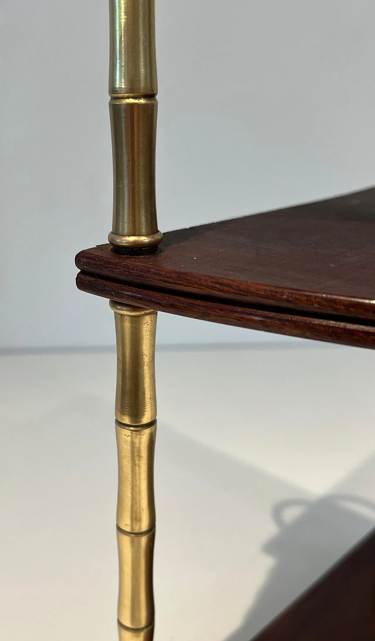 Corner shelf in imitation bamboo, brass and wood, 1940s 6