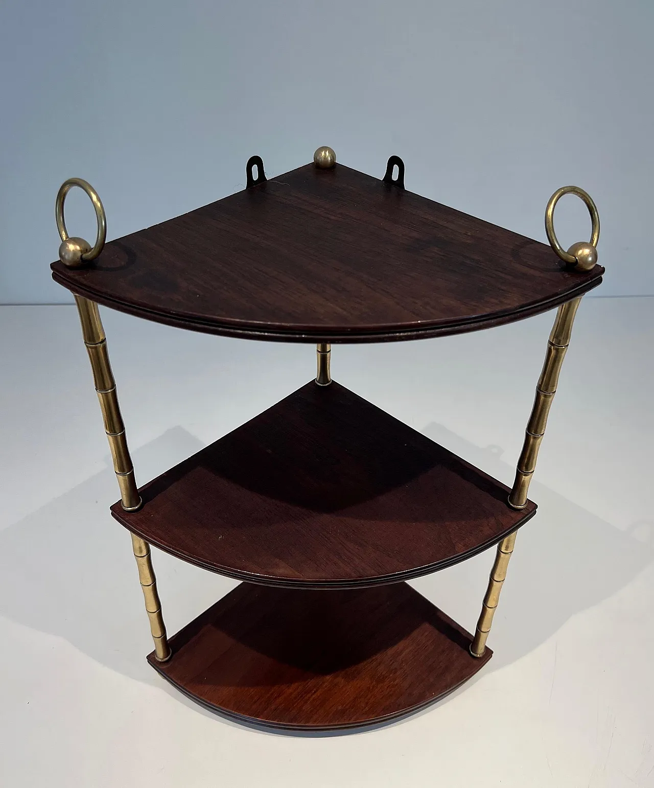 Corner shelf in imitation bamboo, brass and wood, 1940s 8