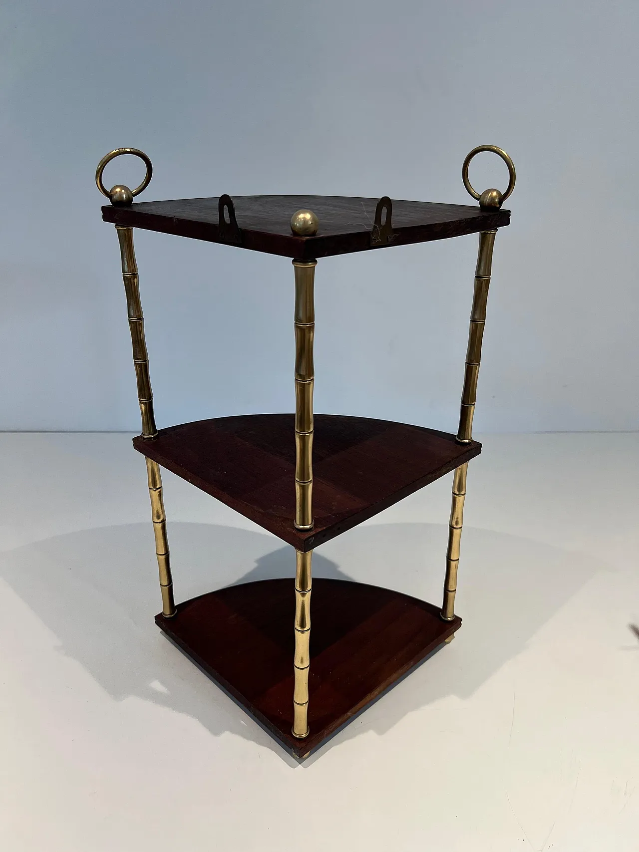 Corner shelf in imitation bamboo, brass and wood, 1940s 10