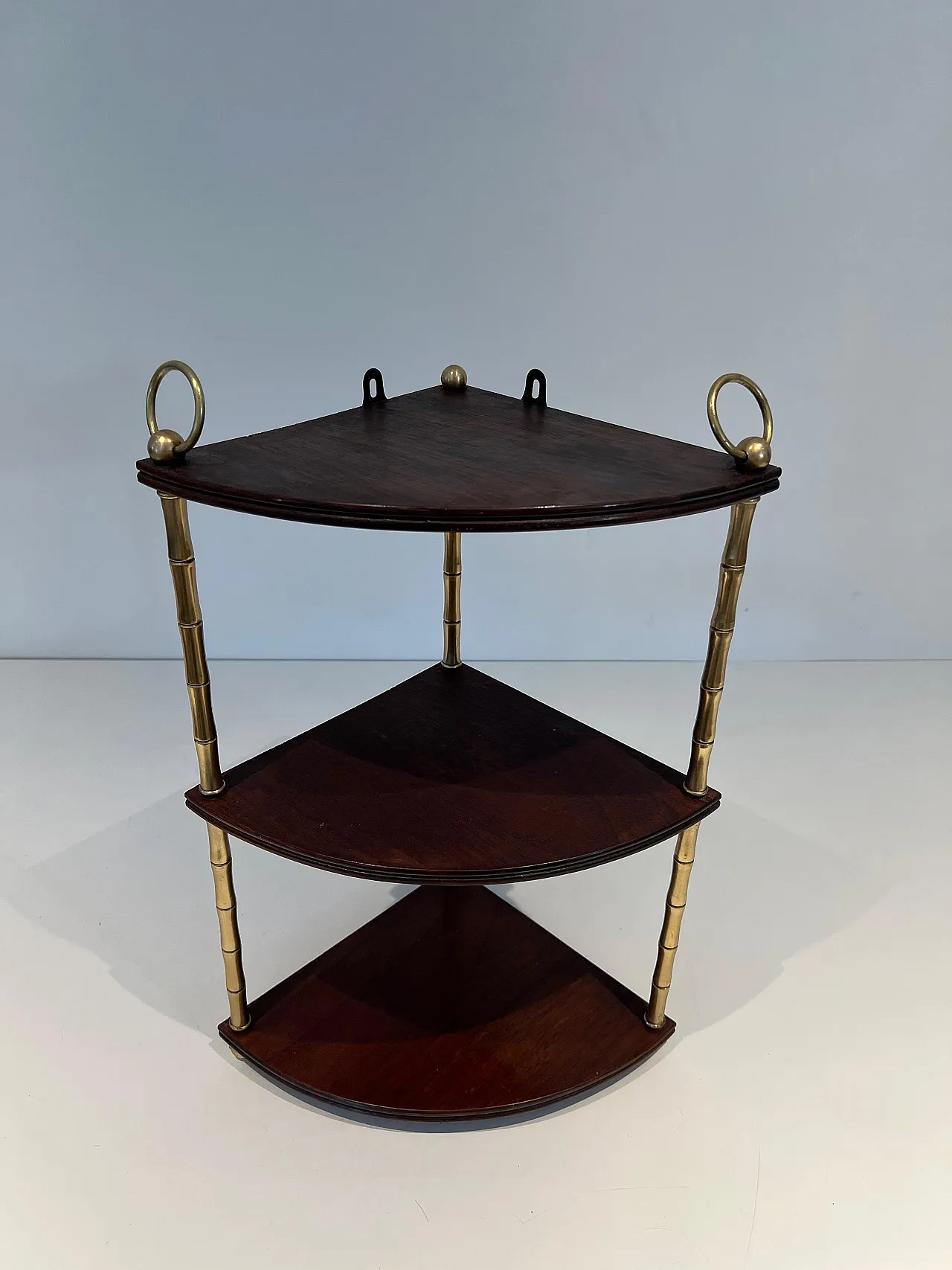 Corner shelf in imitation bamboo, brass and wood, 1940s 12