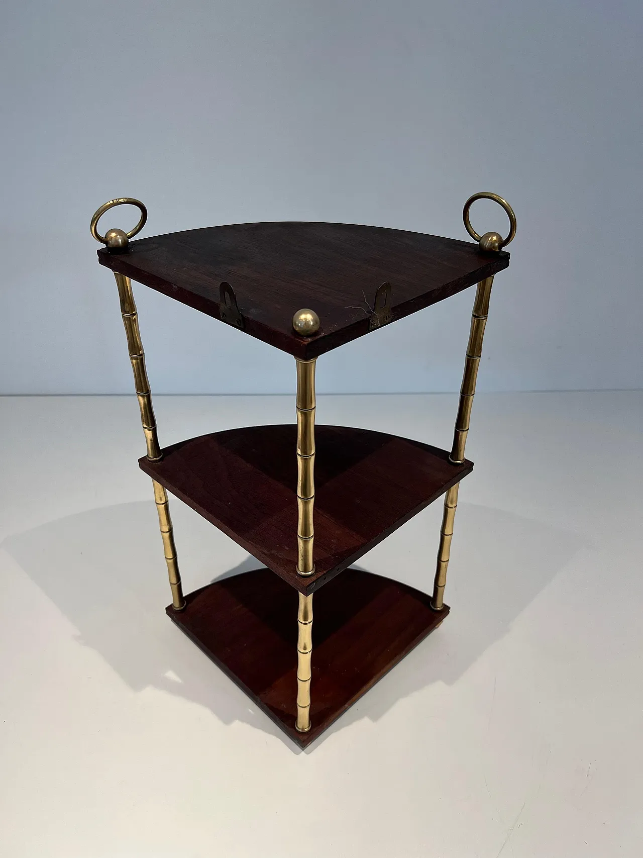 Corner shelf in imitation bamboo, brass and wood, 1940s 13