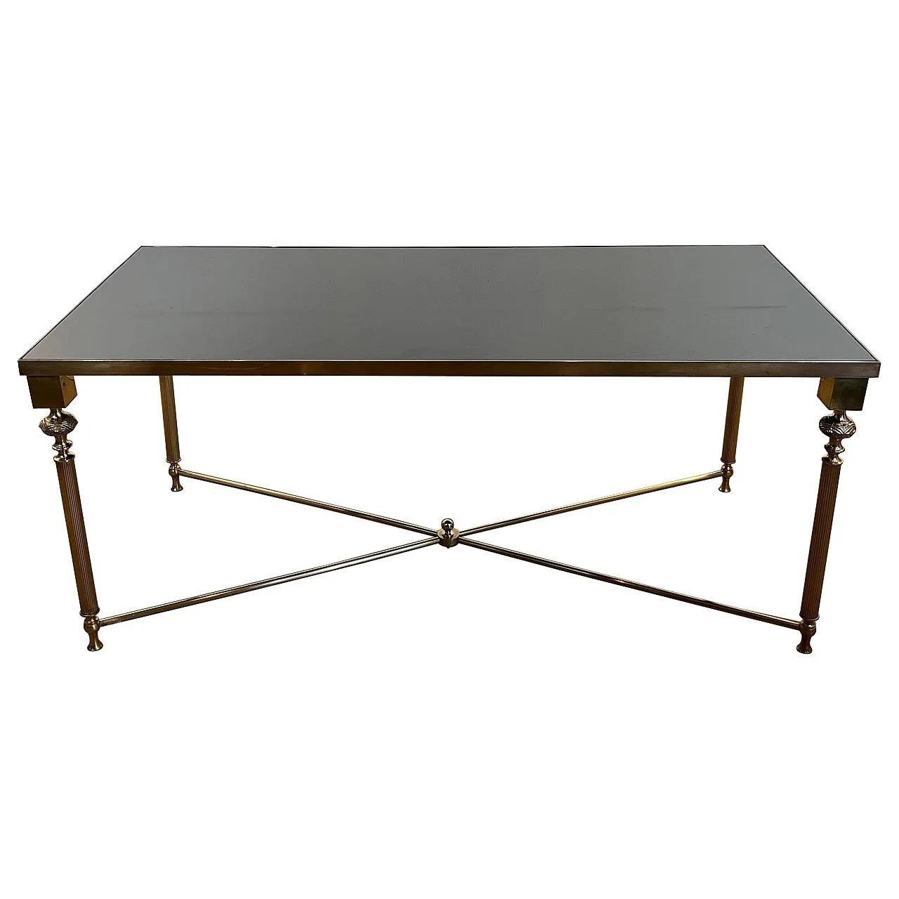 Brass coffee table with lacquered glass top, 1940s 1