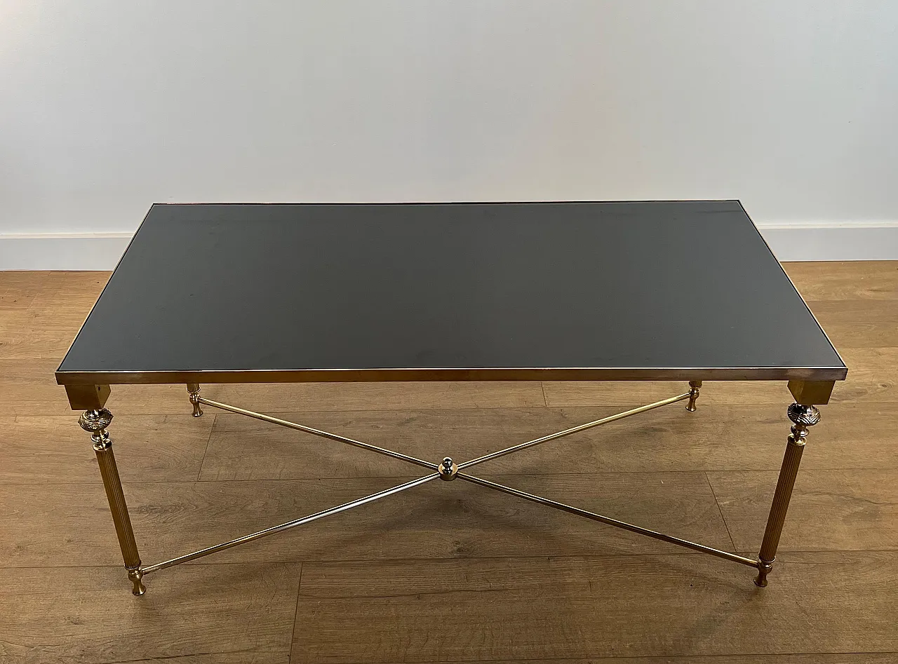 Brass coffee table with lacquered glass top, 1940s 3