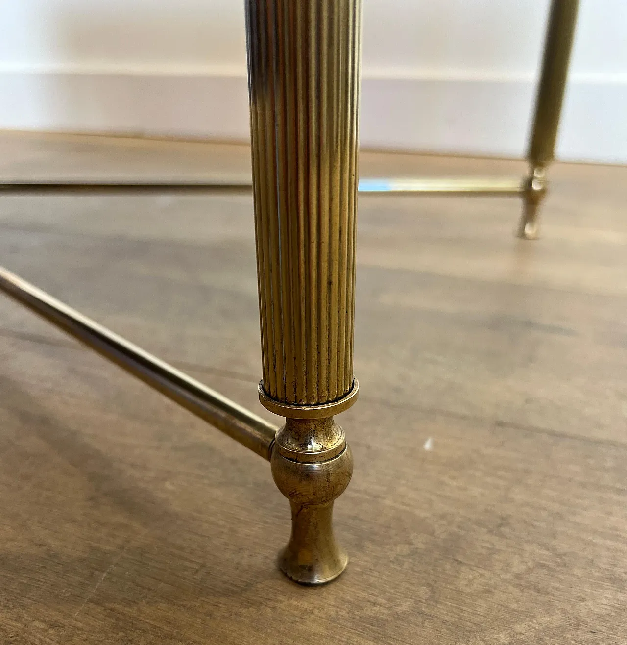 Brass coffee table with lacquered glass top, 1940s 11