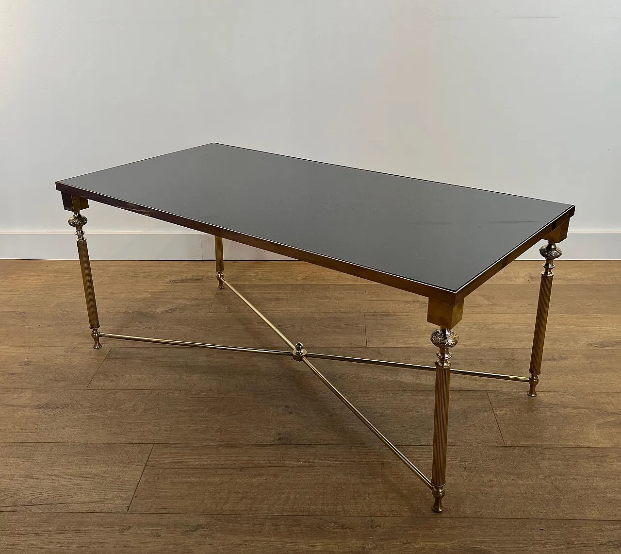 Brass coffee table with lacquered glass top, 1940s 12