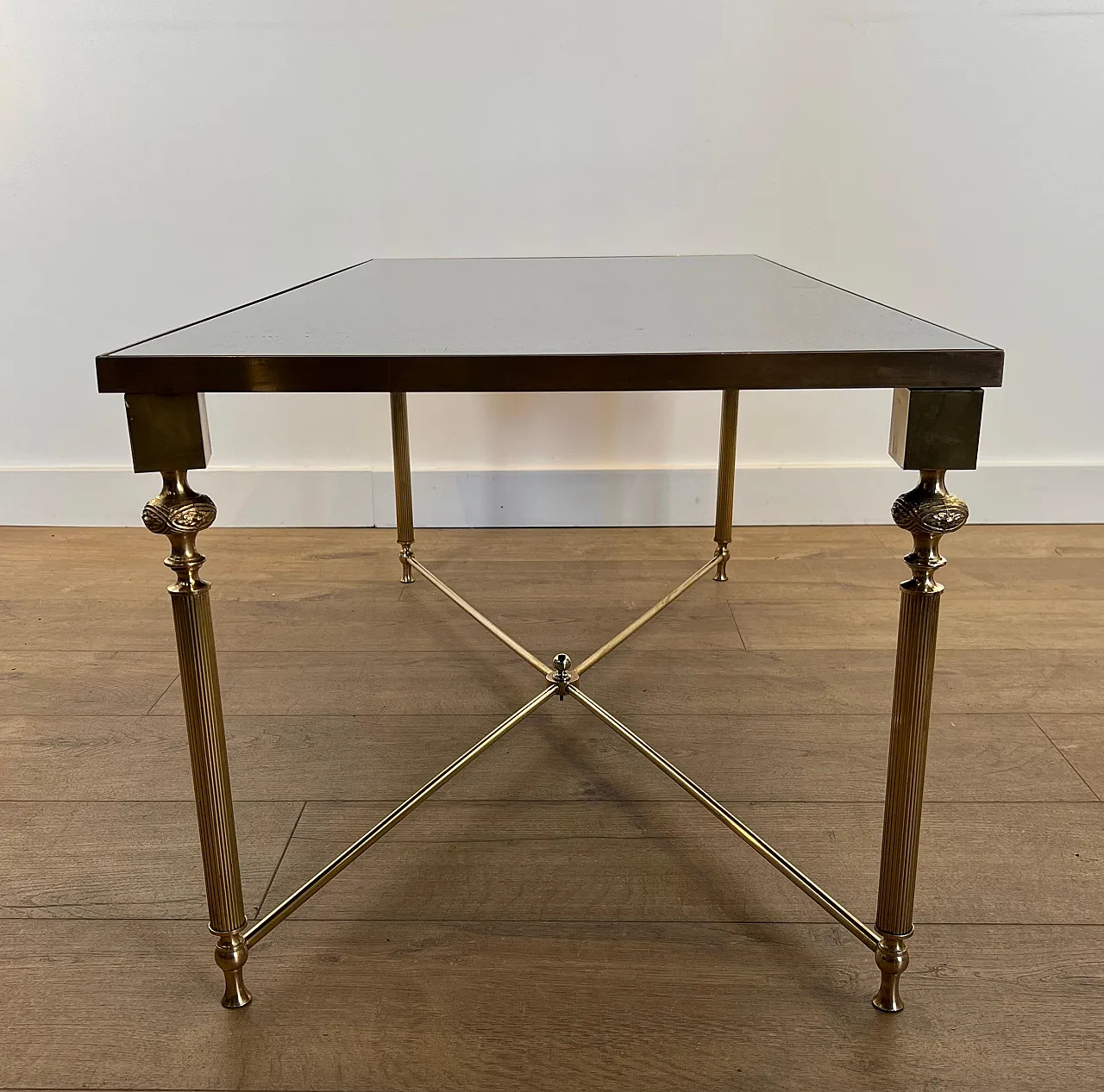 Brass coffee table with lacquered glass top, 1940s 14