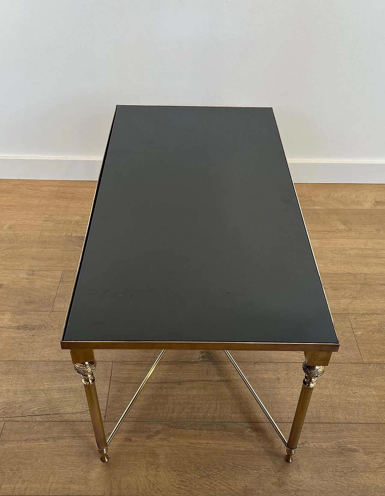 Brass coffee table with lacquered glass top, 1940s 15