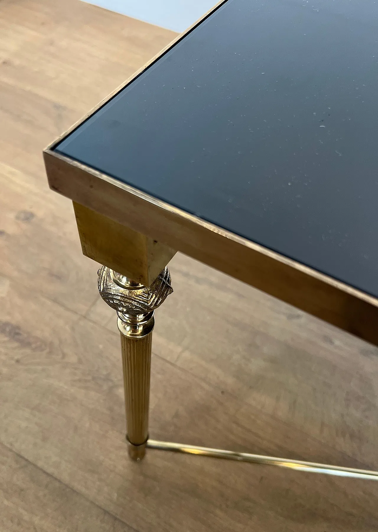 Brass coffee table with lacquered glass top, 1940s 16