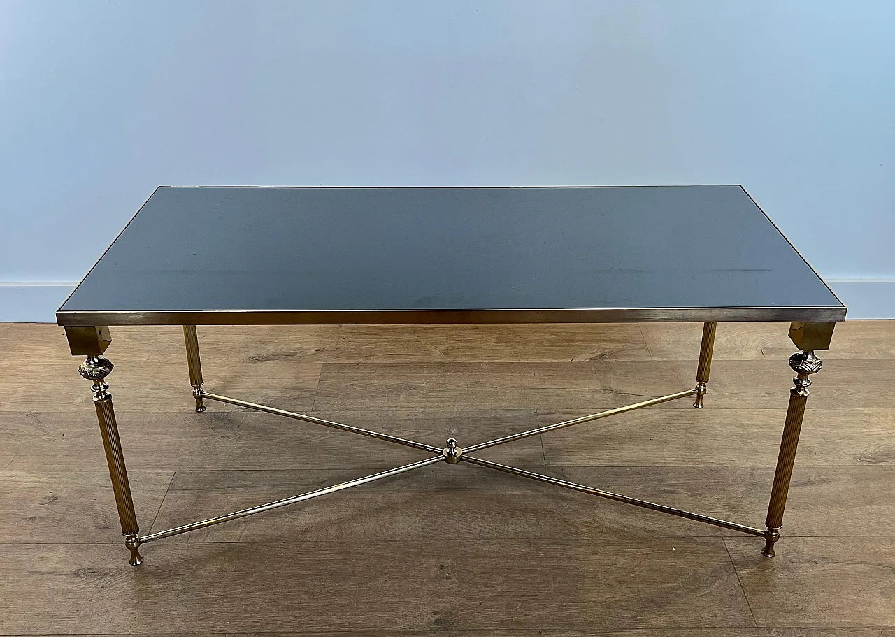 Brass coffee table with lacquered glass top, 1940s 17