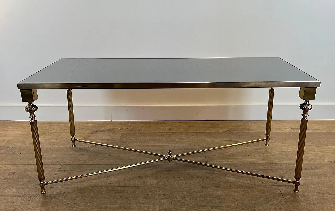 Brass coffee table with lacquered glass top, 1940s 18