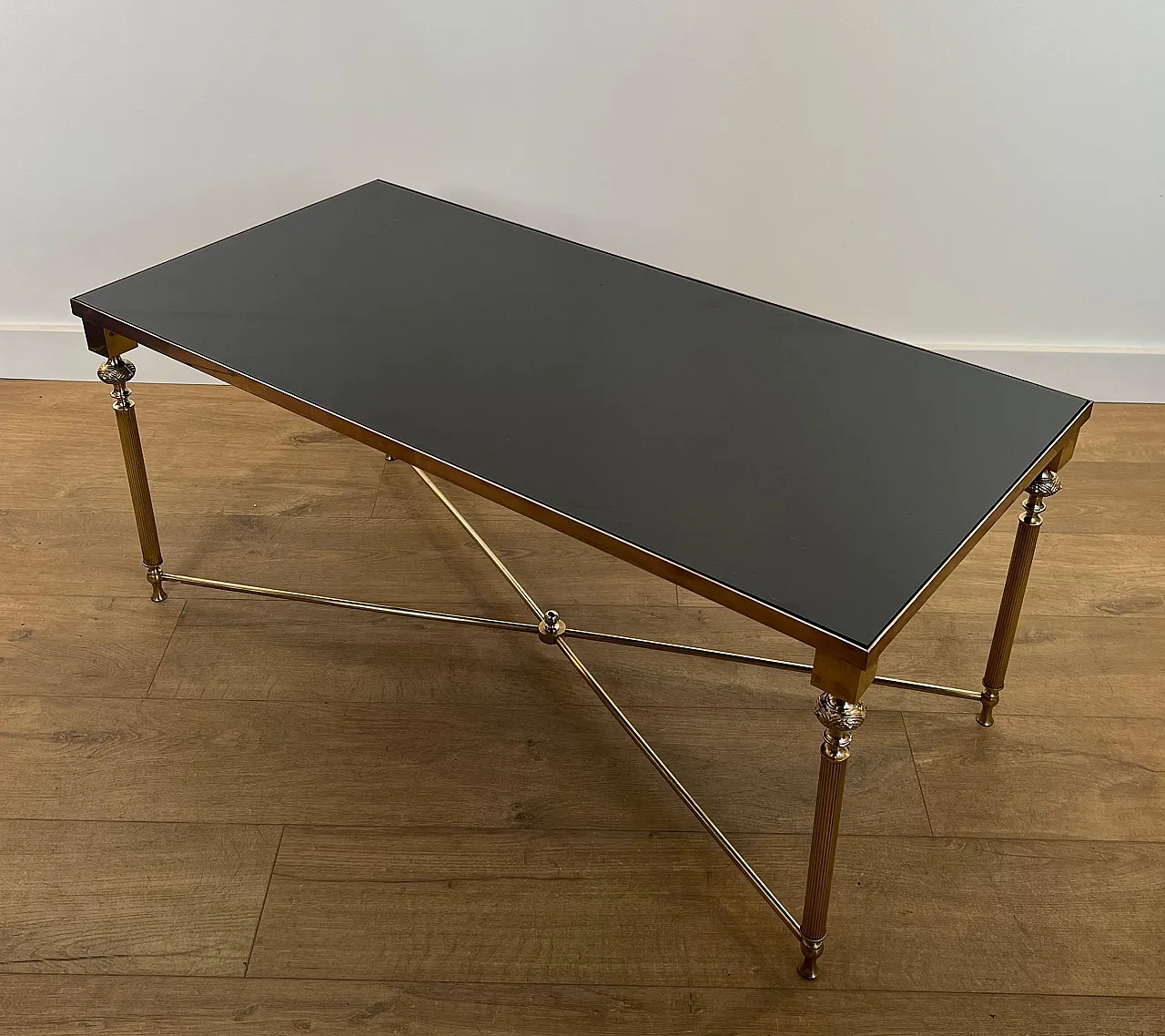 Brass coffee table with lacquered glass top, 1940s 20