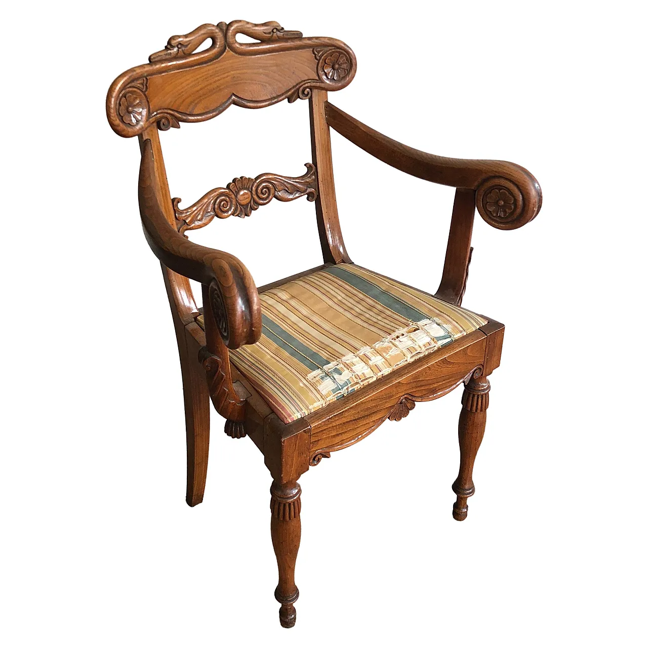 Mahogany office armchair with swan-neck decoration, 19th century 1